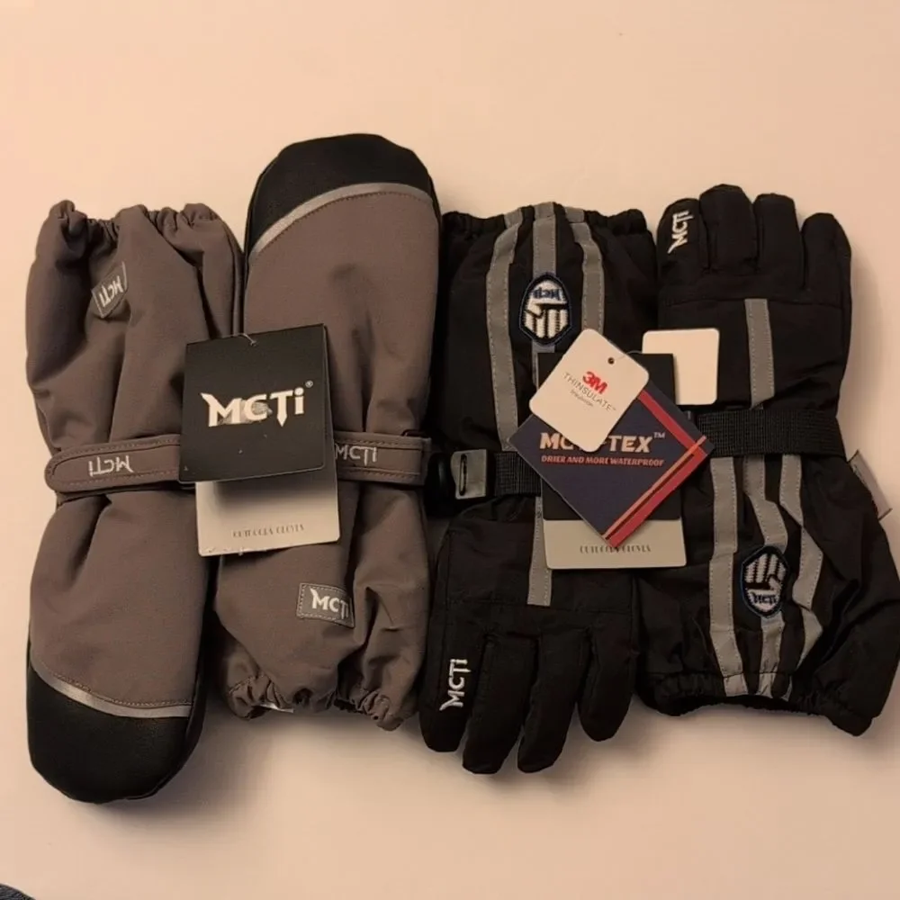 NWT MCTI 2 Pairs Kids Winter Snow Gloves Waterproof Insulated Mitten - XXS/XS